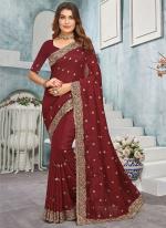 Vichitra Blooming Maroon Wedding Wear Jari Work Saree